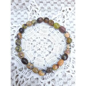 Artisan Serpentine Spherical Beaded Bracelet Stretch Gemstone Earthy Unisex NEW
